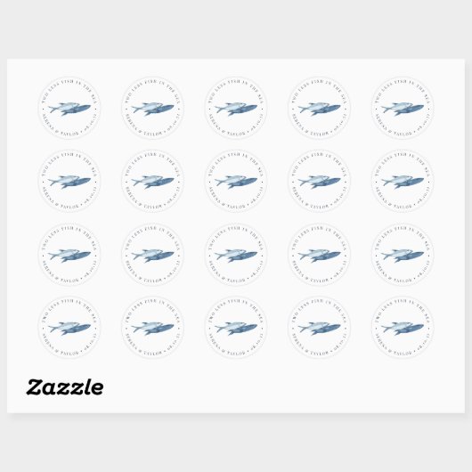 Blue Waterverf Fish Wedding Favor Ronde Sticker (Vel)