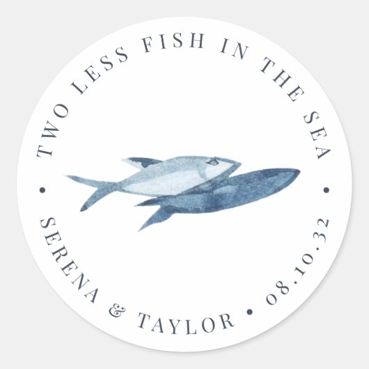 Blue Waterverf Fish Wedding Favor Ronde Sticker (Voorkant)