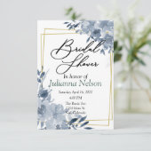 Blue waterverf floral and Gold lijst nodigt u uit Kaart (Staand voorkant)