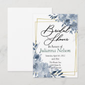 Blue waterverf floral and Gold lijst nodigt u uit Kaart (Voorkant / Achterkant)