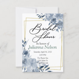 Blue waterverf floral and Gold lijst nodigt u uit Kaart