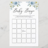 Blue Waterverf Floral Baby shower Bingo Game (Voorkant)