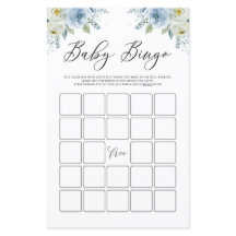 Blue Waterverf Floral Baby shower Bingo Game