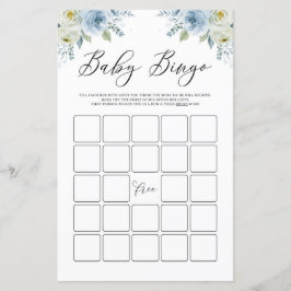 Blue Waterverf Floral Baby shower Bingo Game
