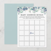 Blue Waterverf Floral Baby shower Bingo Game Card Informatiekaartje (Voorkant / Achterkant)