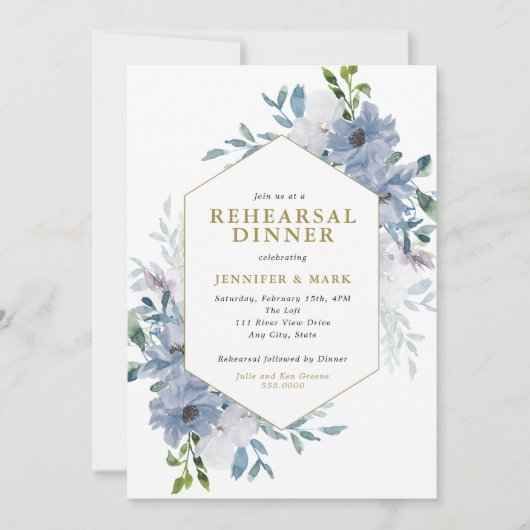 Blue Waterverf Floral Boeket repetitie diner Kaart (Voorkant)