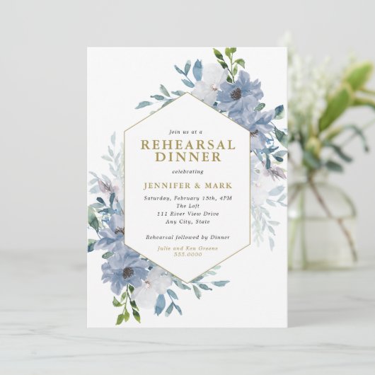 Blue Waterverf Floral Boeket repetitie diner Kaart (Staand voorkant)