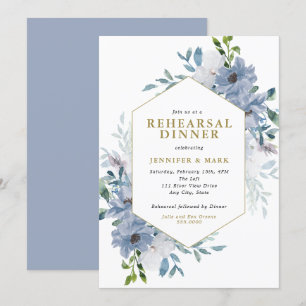 Blue Waterverf Floral Boeket repetitie diner Kaart