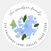 Blue Waterverf Floral Bouquet Return Address Ronde Sticker (Voorkant)