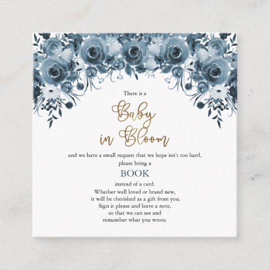 Blue Waterverf Floral Boy Baby Book Request Informatiekaartje (Voorkant)