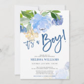Blue Waterverf Floral Boy Baby shower Kaart (Voorkant)