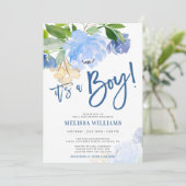 Blue Waterverf Floral Boy Baby shower Kaart (Staand voorkant)