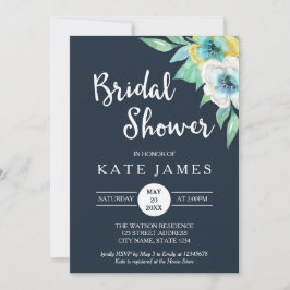 Blue Waterverf Floral Bridal Shower Kaart