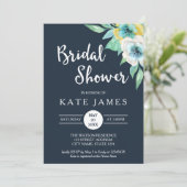 Blue Waterverf Floral Bridal Shower Kaart (Staand voorkant)