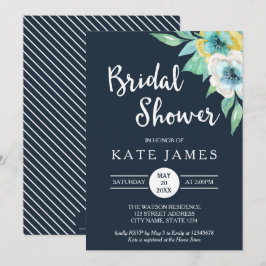 Blue Waterverf Floral Bridal Shower Kaart