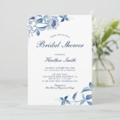 Blue Waterverf Floral Bridal Shower Kaart (Staand voorkant)