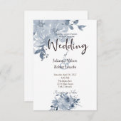 Blue waterverf floral bruiloft kaart (Voorkant / Achterkant)