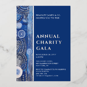 Blue Waterverf Floral Charity Event Gala Party Folie Uitnodiging