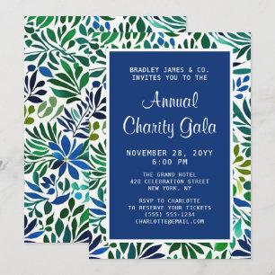 Blue Waterverf Floral Charity Event Gala Party Kaart