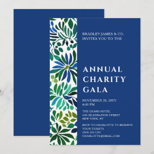 Blue Waterverf Floral Charity Event Gala Party Kaart