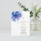 Blue Waterverf Floral Confirmation Invitation Briefkaart (Staand voorkant)