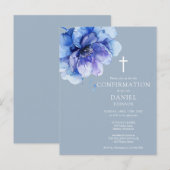 Blue Waterverf Floral Confirmation Invitation Briefkaart (Voorkant / Achterkant)