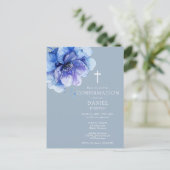 Blue Waterverf Floral Confirmation Invitation Briefkaart (Staand voorkant)