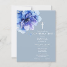 Blue Waterverf Floral Confirmation Invitation