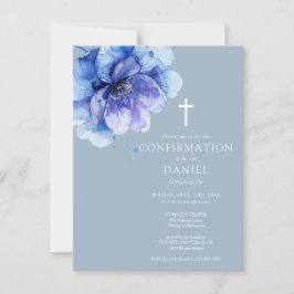 Blue Waterverf Floral Confirmation Invitation Briefkaart