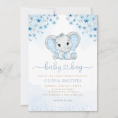 Blue Waterverf Floral Elephant Boy Baby shower Kaart (Voorkant)