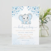 Blue Waterverf Floral Elephant Boy Baby shower Kaart (Staand voorkant)