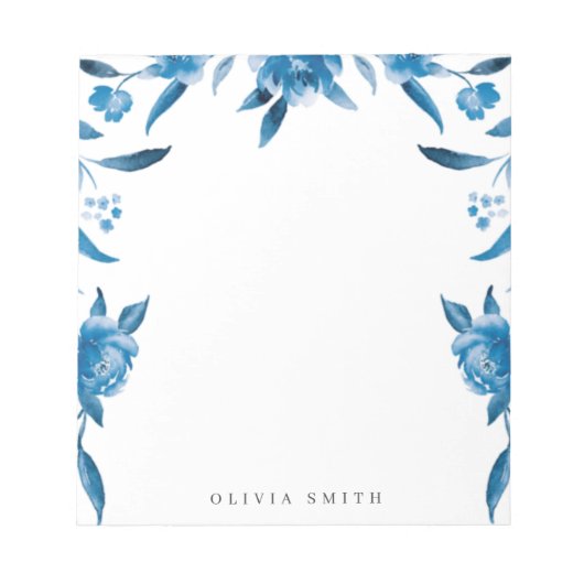 Blue waterverf floral Personalized Stationery Notitieblok (Voorkant)