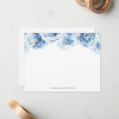 Blue waterverf floral Personalized Stationery Notitiekaartje (Voorkant / Achterkant in situ)