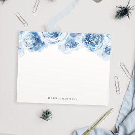 Blue waterverf floral Personalized Stationery Notitiekaartje