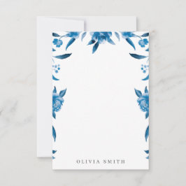 Blue waterverf floral Personalized Stationery Notitiekaartje