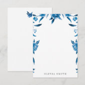 Blue waterverf floral Personalized Stationery Notitiekaartje (Voorkant / Achterkant)