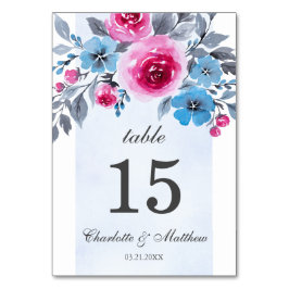 Blue Waterverf Floral Personalized Wedding Kaart