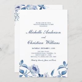 Blue Waterverf Floral Rehearings Kaart