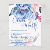 Blue Waterverf Floral Script Wedding Briefkaart (Voorkant)