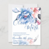Blue Waterverf Floral Script Wedding Magnetische Uitnodiging (Voorkant)