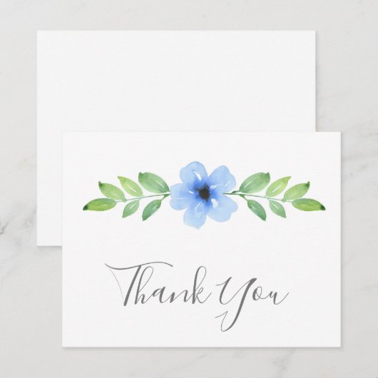 Blue Waterverf Floral Swag Hartelijk dank Bedankkaart (Voorkant / Achterkant)