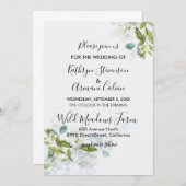 Blue Waterverf Floral Vine Wedding Invitation Kaart (Voorkant / Achterkant)