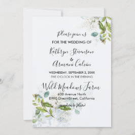 Blue Waterverf Floral Vine Wedding Invitation Kaart