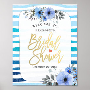 Blue Waterverf Floral Vrijgezellenfeest Welcome Si Poster