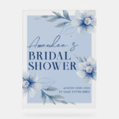 Blue Waterverf Floral Vrijgezellenfeest Welkom Acryl Bord (Voorkant)