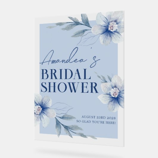 Blue Waterverf Floral Vrijgezellenfeest Welkom Acryl Bord (Hoek)