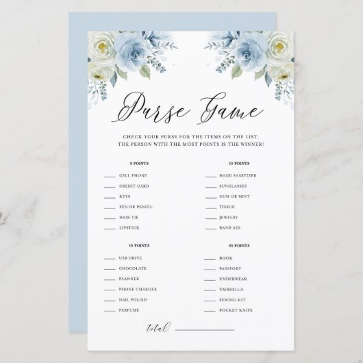 Blue Waterverf Floral Wat zit er in je Purse Game (Voorkant / Achterkant)