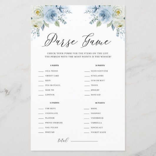 Blue Waterverf Floral Wat zit er in je Purse Game (Voorkant)