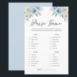 Blue Waterverf Floral Wat zit er in je Purse Game<br><div class="desc">Wat zit er in je tas? Voeg deze leuke en speelse botanische douchekaart toe aan uw evenement. Het kenmerkt de illustraties van de waterverf van gebroken witte en blauwe rozen en volken met een greenery accent. Personaliseer u door tekst terug toe te voegen. Deze florale portemonnee is perfect voor vrijgezellenfeesten...</div>