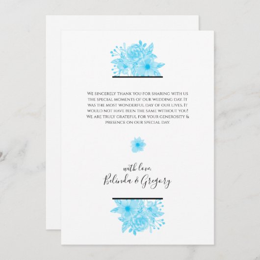 Blue Waterverf Floral Weddenschap Hartelijk dank Bedankkaart (Voorkant / Achterkant)